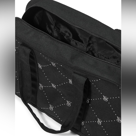 NWT Victoria's Secret VS Logo Large Weekender Black Quilted Tote Zip Duffle Bag - Picture 3 of 6